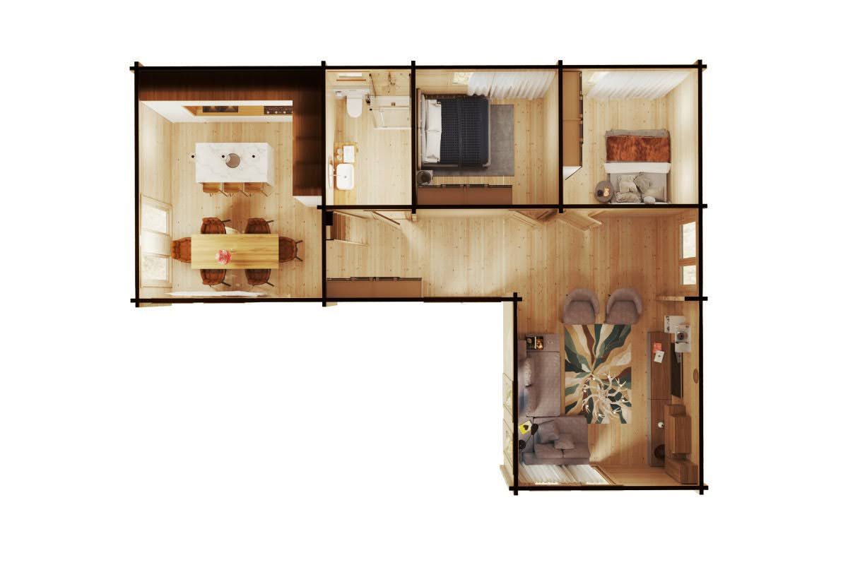 chalet en bois habitable 70m2 livré monté