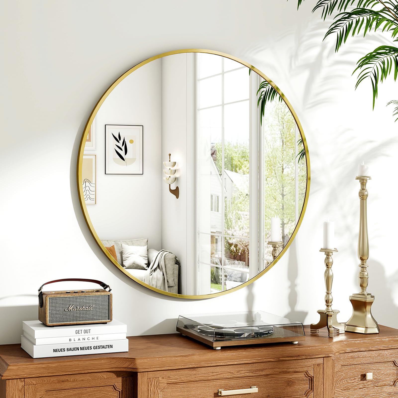 grand miroir rond doré