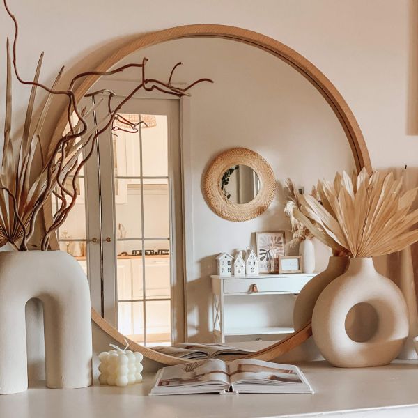 miroir bois rond