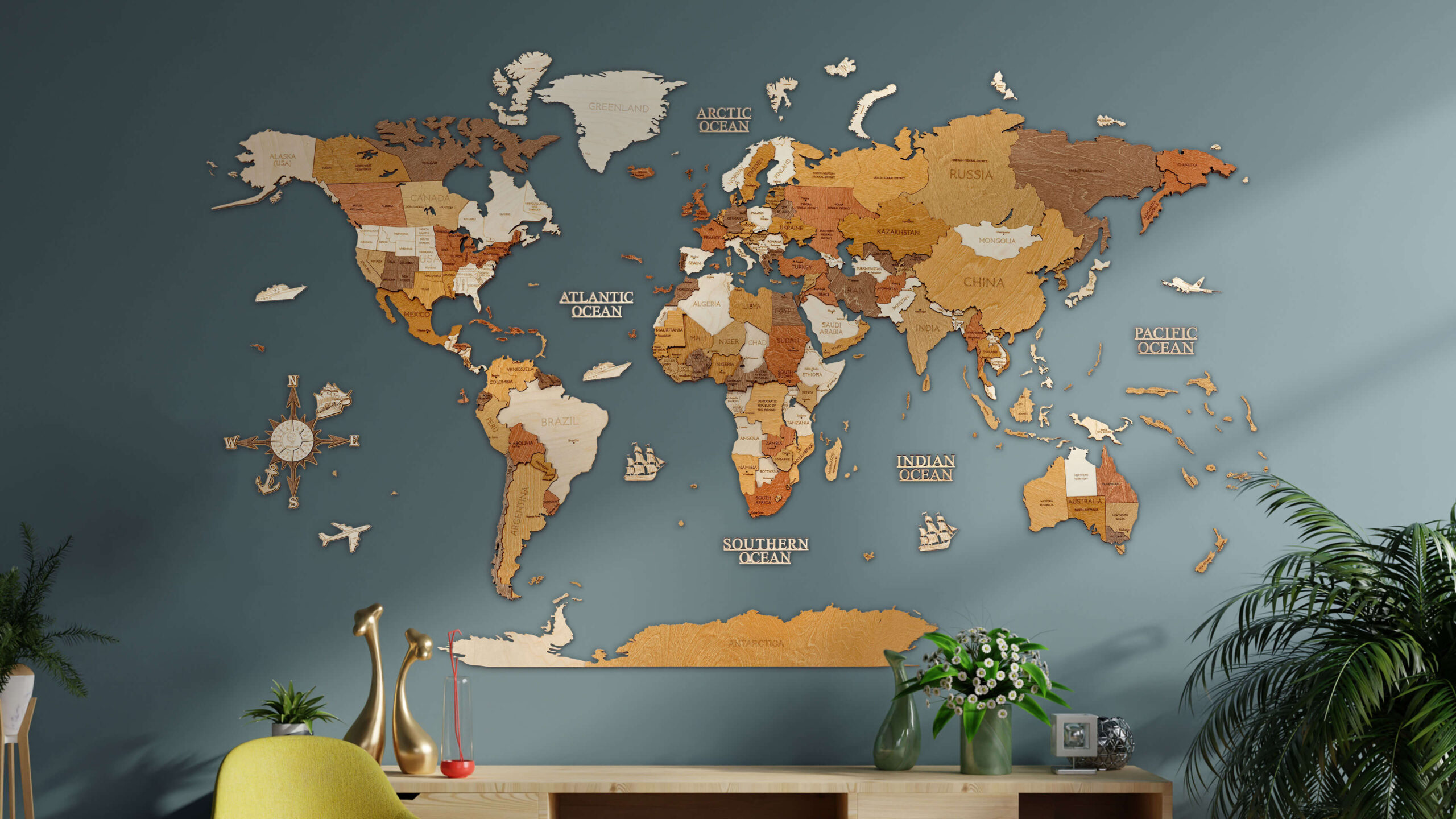 mappemonde murale bois
